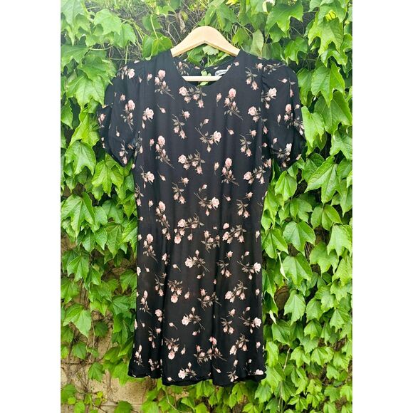 Reformation Floral Mini Dress | Black Pink Rose Print | Size 8 Sustainable - Picture 1 of 3